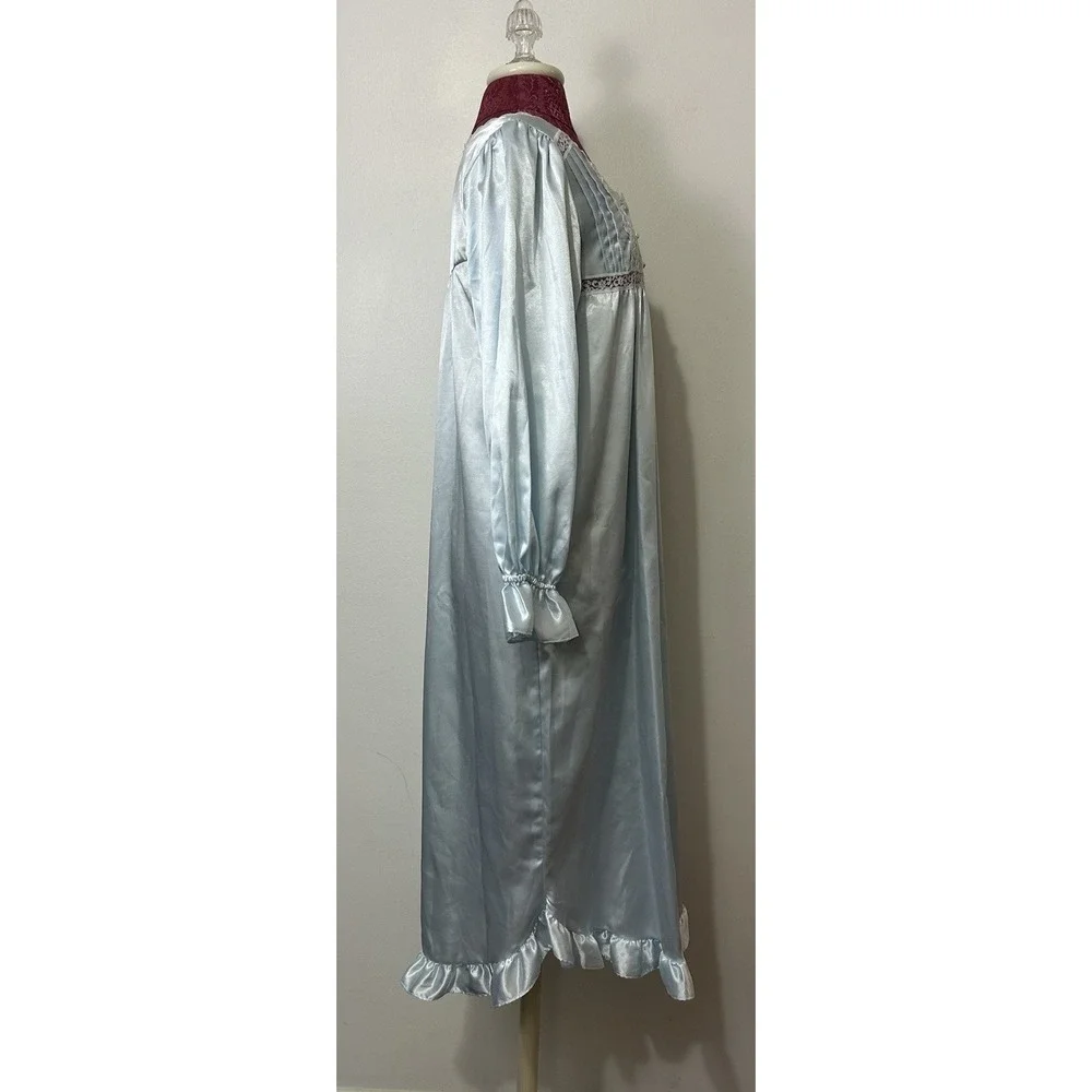 Partners Intimates Nightgown Medium Blue Lace Embroidered Victorian Grannycore